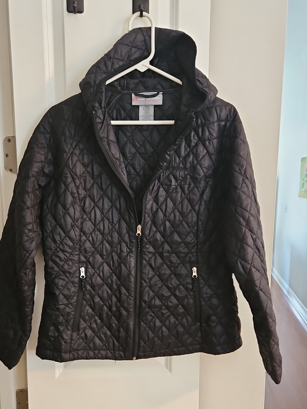 Free Country Quilted Hooded Puffer Jacket - Black